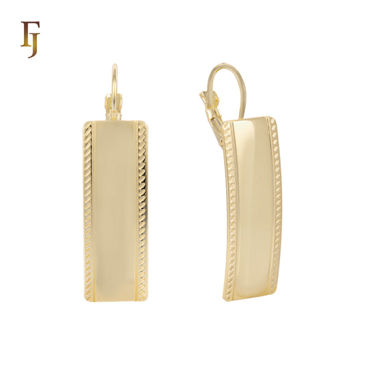 .Aretes cuadrados planos de gancho de alambre bañados en Oro de 14K, Oro Rosa