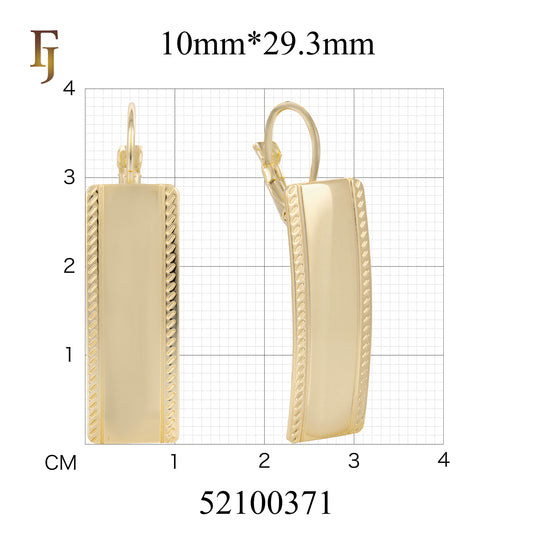 Gold Wire Hook Earrings – Long Rectangle Drop with Etched Edge | Minimalist Polished Statement by FJ