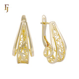 Pendientes de clip de dos tonos con filigrana ondulada en oro blanco y oro rosa
