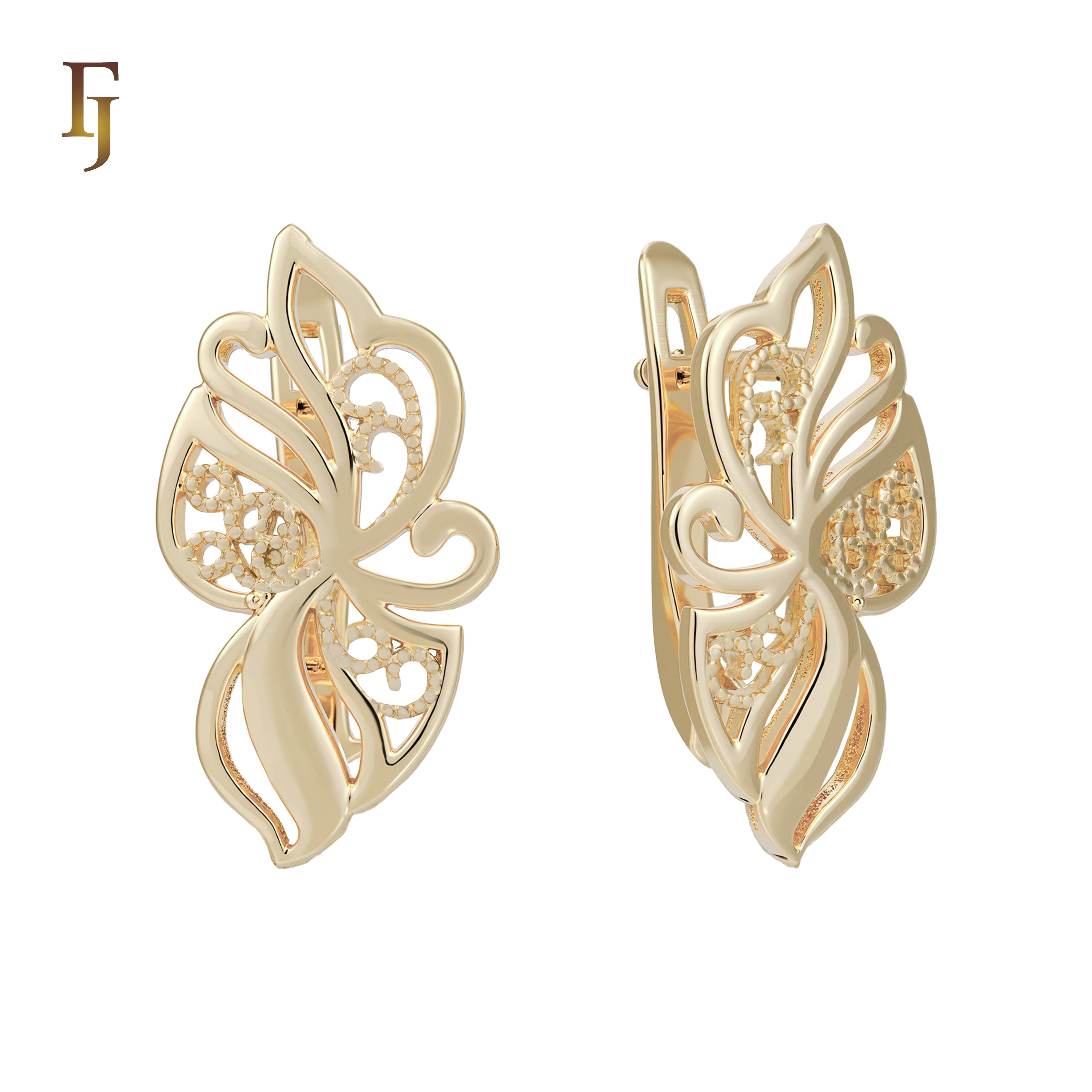 Pendientes flor mariposa en Oro de 14K, baño de Oro rosa colores