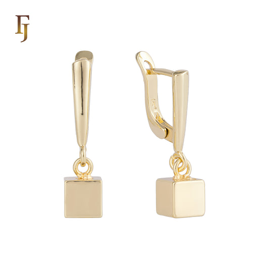 .Aretes de cubo en colores chapados en oro de 14 quilates, oro blanco y oro rosa.