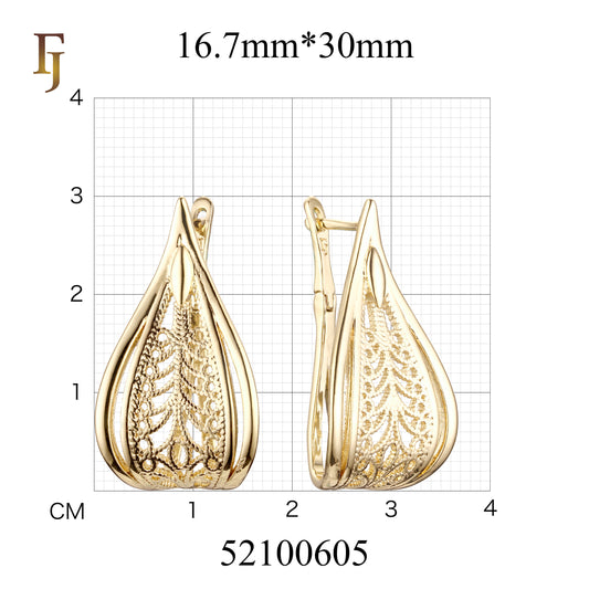 Teardrop Russian Lock Earrings in Gold with Filigree Lace Pattern – Elegant Lightweight Jewelry for Women