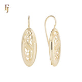 Pendientes de gancho de alambre de oro rosa y oro de 14 quilates con filigrana ondulada ovalada