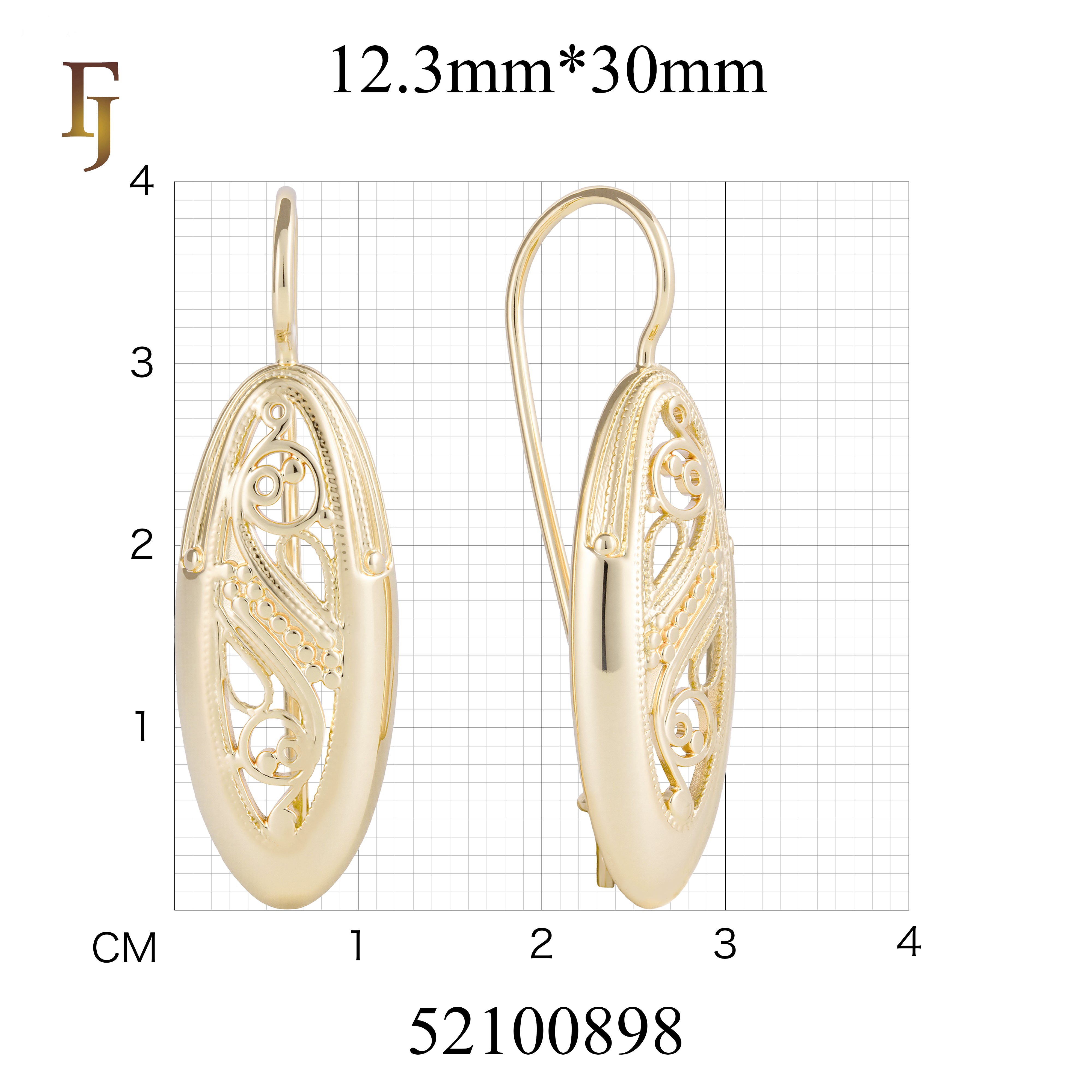 Pendientes de gancho de alambre de oro rosa y oro de 14 quilates con filigrana ondulada ovalada