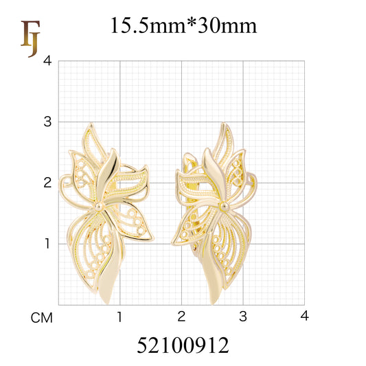 Pendientes Hojas mariposa en Oro de 14K, baño de Oro Rosa colores