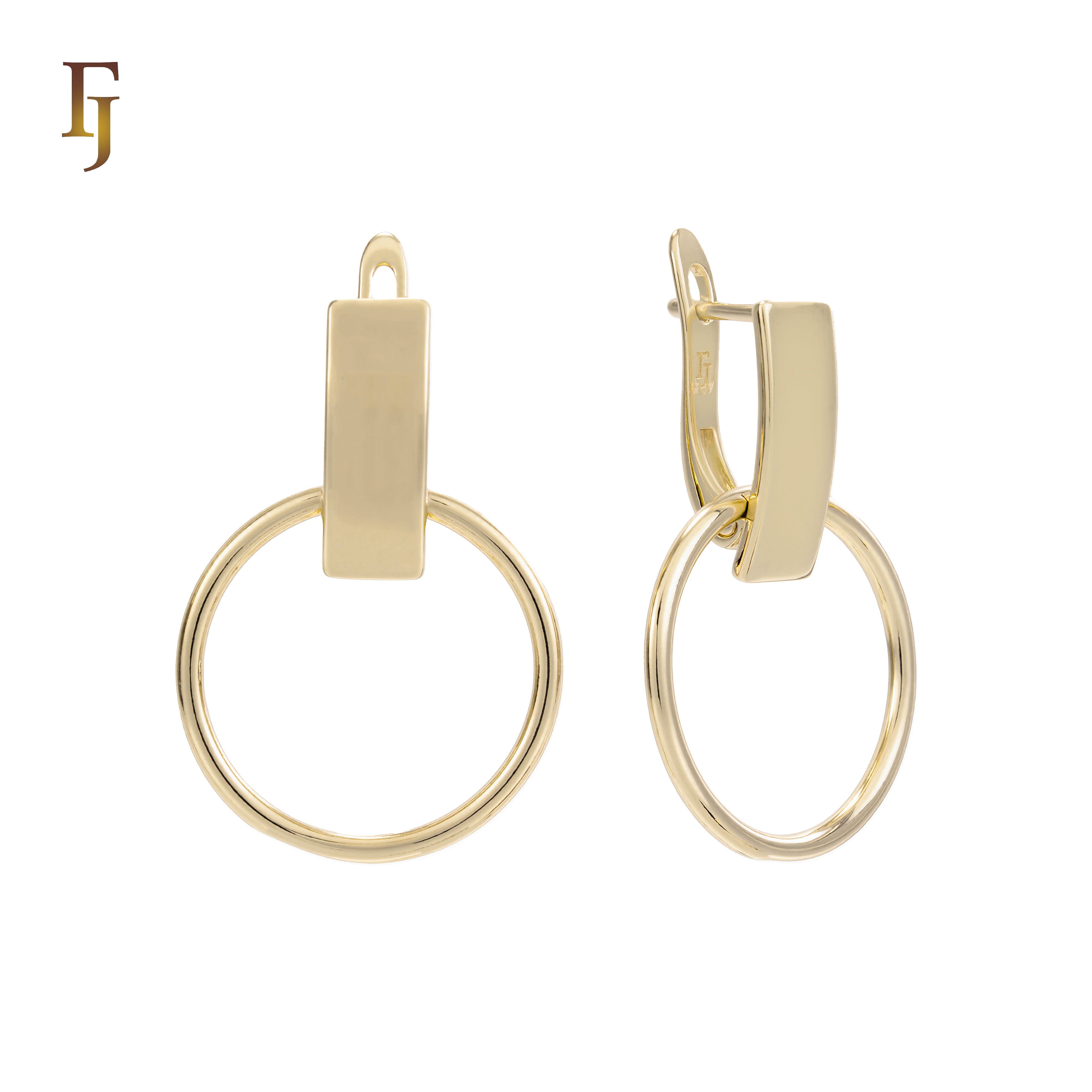 Aretes colgantes de alambre circular en Oro 14K, colores baño de oro rosa