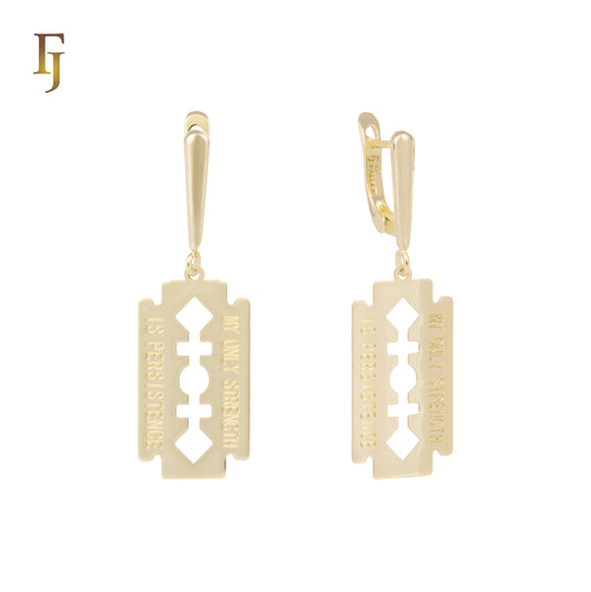 Pendientes Hojas de Afeitar en Oro de 14K, baño de Oro Rosa colores