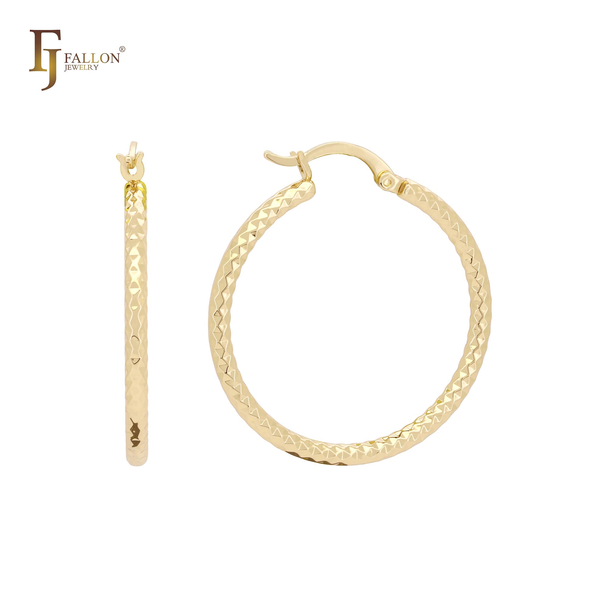 Elegantes aretes de aro minimalistas de oro rosa y oro de 14 quilates con textura de rombo compacto