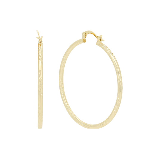 Pendientes de aro de oro de 14 quilates con textura y cuerda ancha
