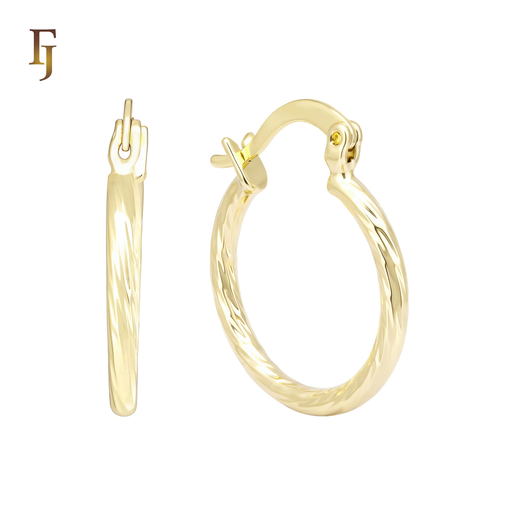 Textured Rounded tube glossy 14K Gold Hoop Earrings