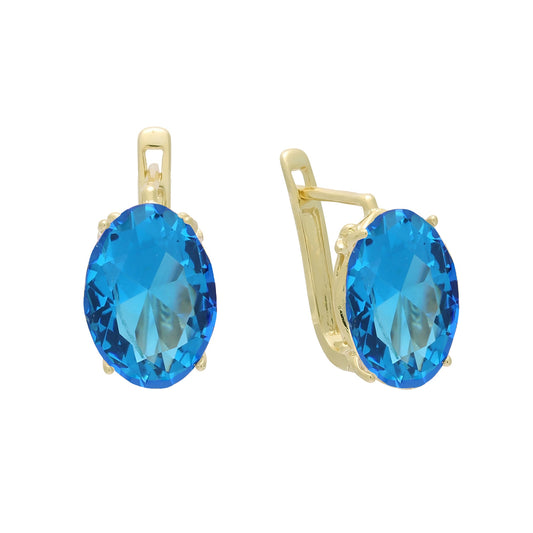 Aretes solitarios grandes con piedra ovalada en colores baño de Oro 14K, Oro Rosa, Oro Blanco