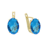 Aretes solitarios grandes con piedra ovalada en colores baño de Oro 14K, Oro Rosa, Oro Blanco