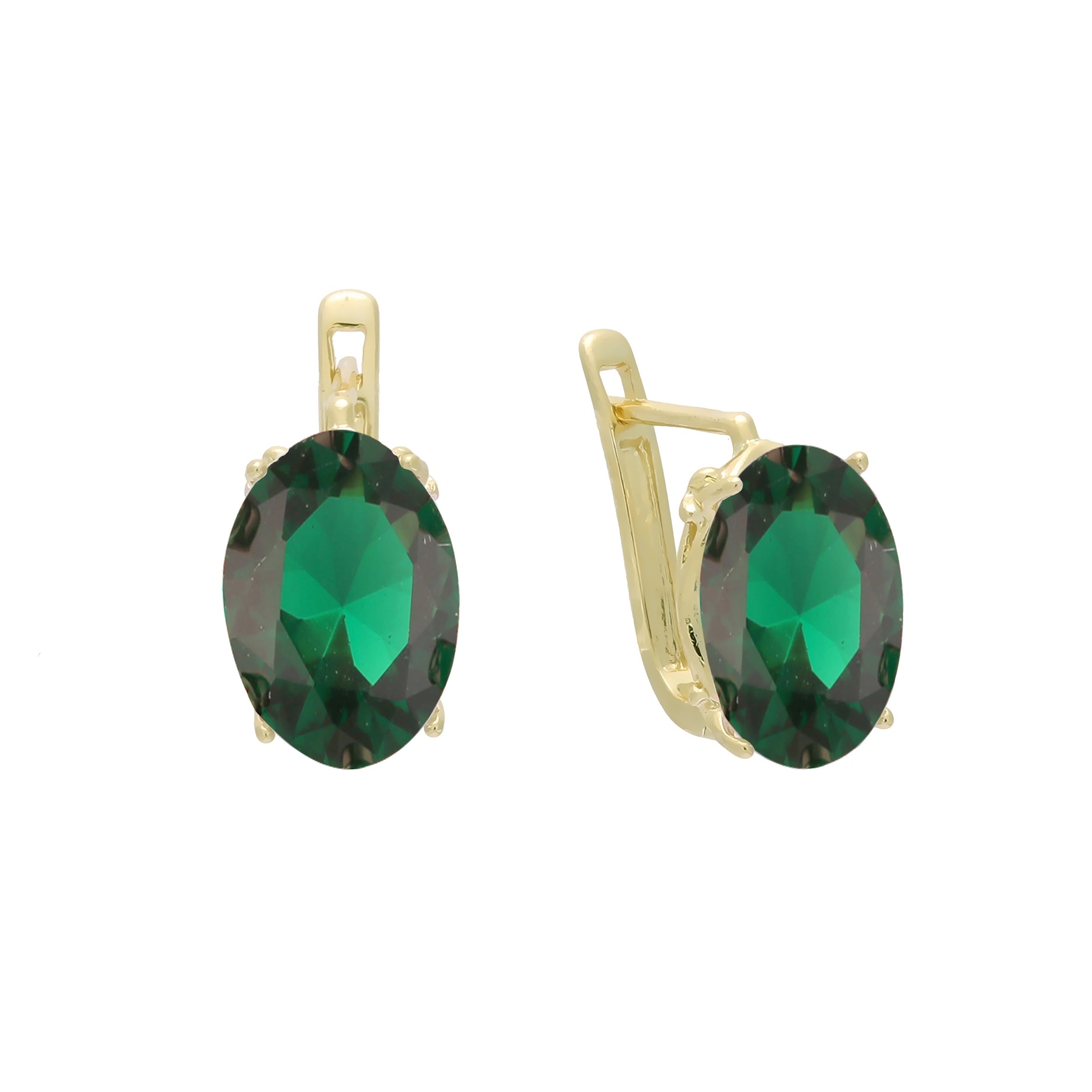Aretes solitarios grandes con piedra ovalada en colores baño de Oro 14K, Oro Rosa, Oro Blanco