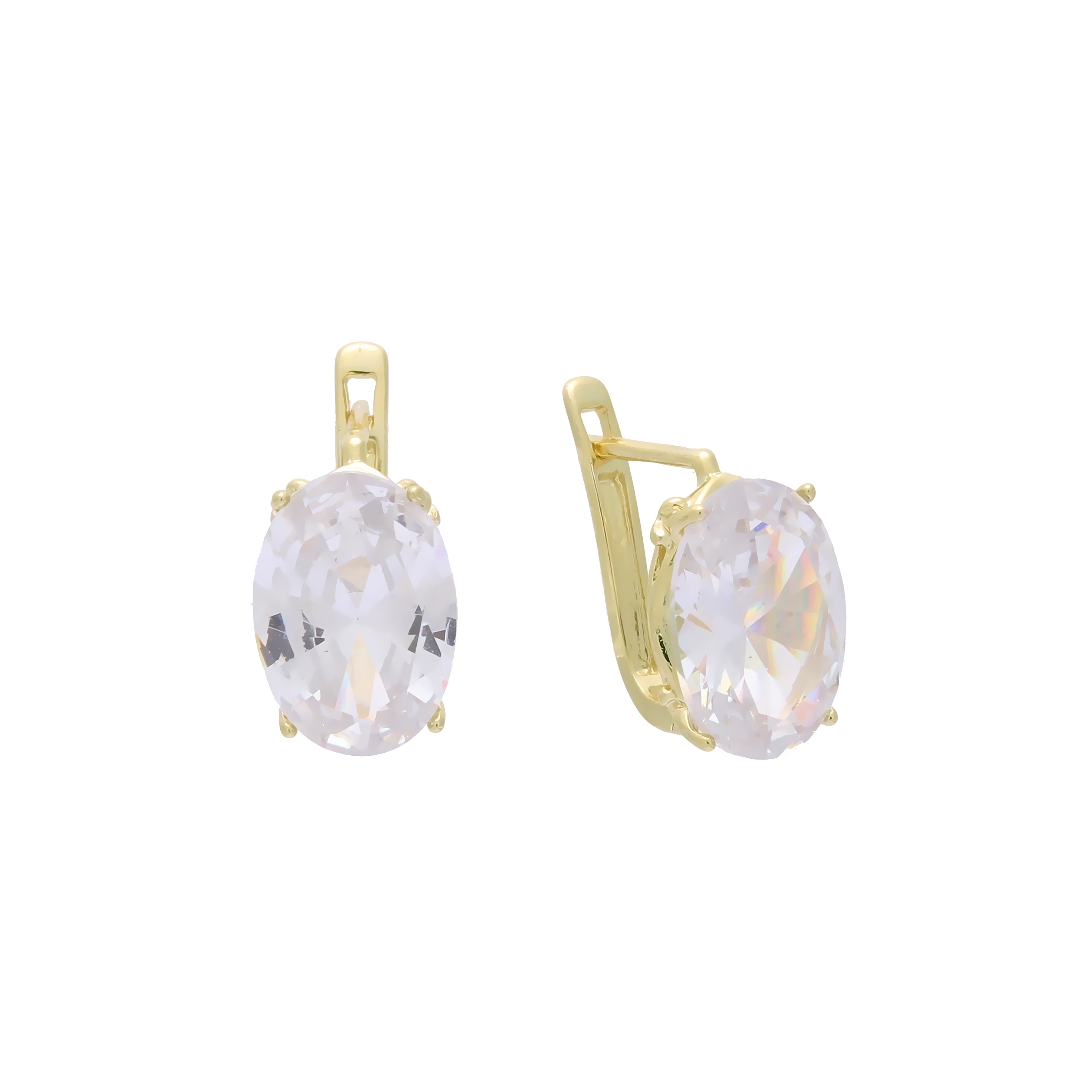 Aretes solitarios grandes con piedra ovalada en colores baño de Oro 14K, Oro Rosa, Oro Blanco