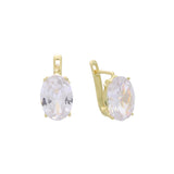 Aretes solitarios grandes con piedra ovalada en colores baño de Oro 14K, Oro Rosa, Oro Blanco