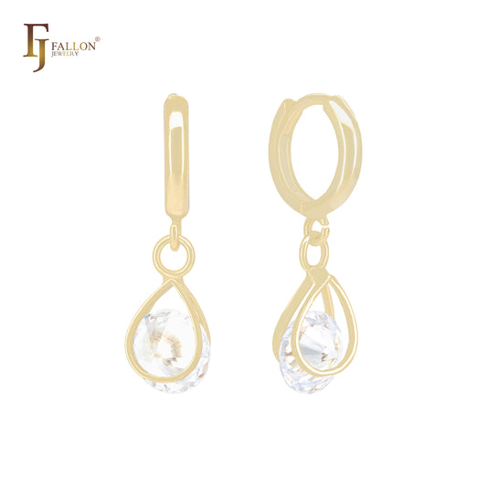 Pendientes Huggies de oro de 14 quilates con circonitas blancas en forma de diamante y garras