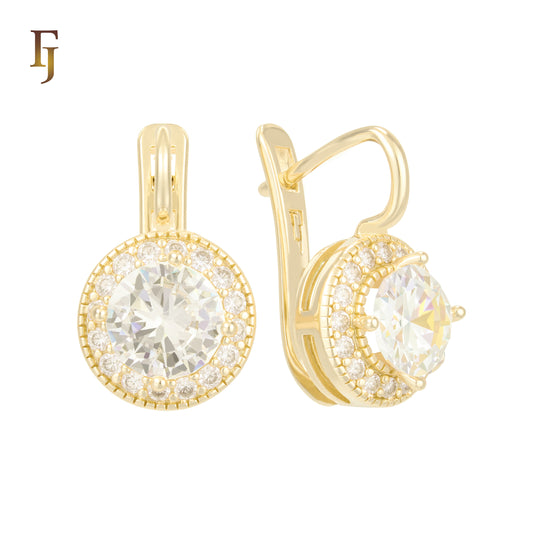 .Halo aretes de circonitas coloridas chapados en oro de 14K, oro rosa