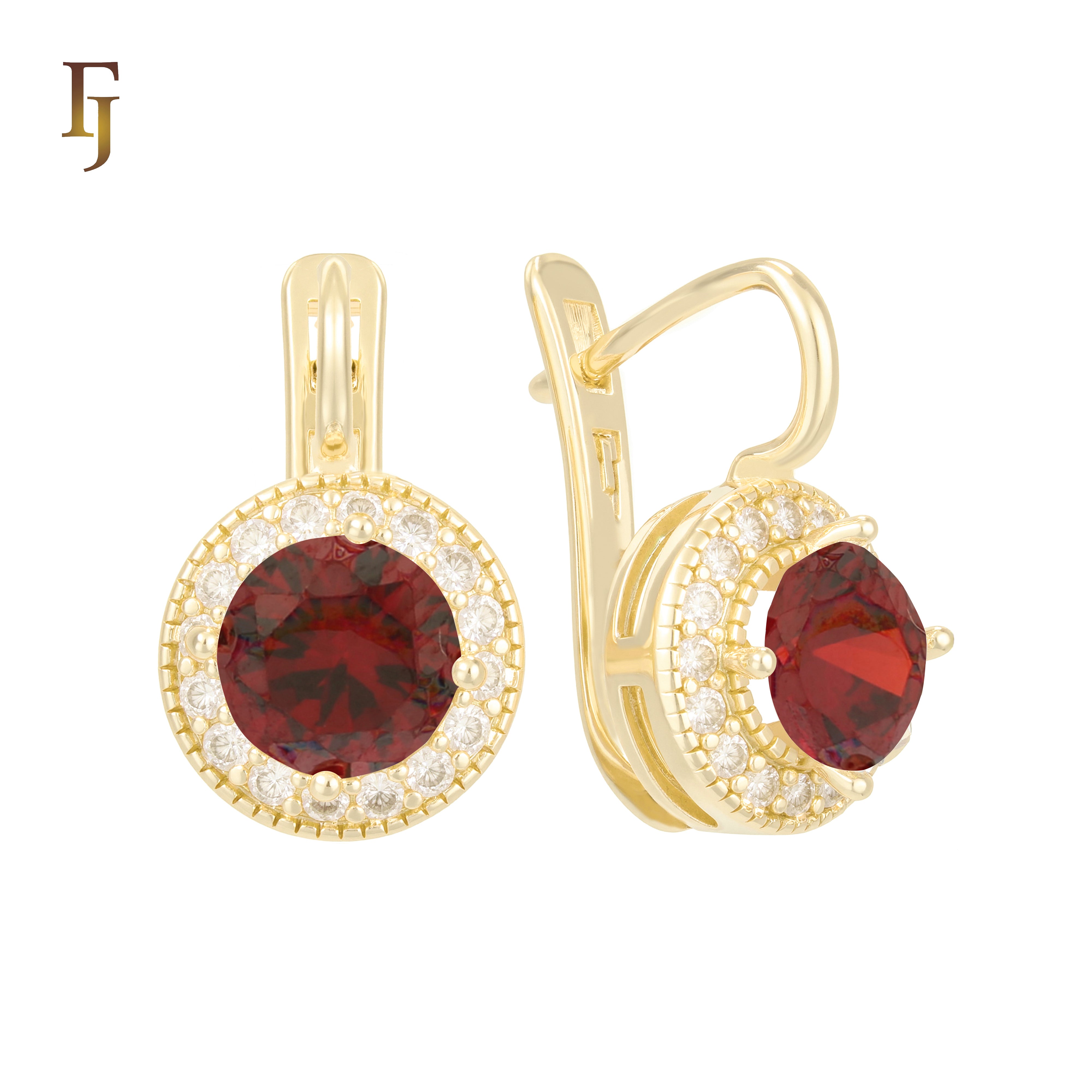 .Halo aretes de circonitas coloridas chapados en oro de 14K, oro rosa