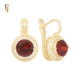 .Halo aretes de circonitas coloridas chapados en oro de 14K, oro rosa
