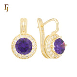 .Halo aretes de circonitas coloridas chapados en oro de 14K, oro rosa