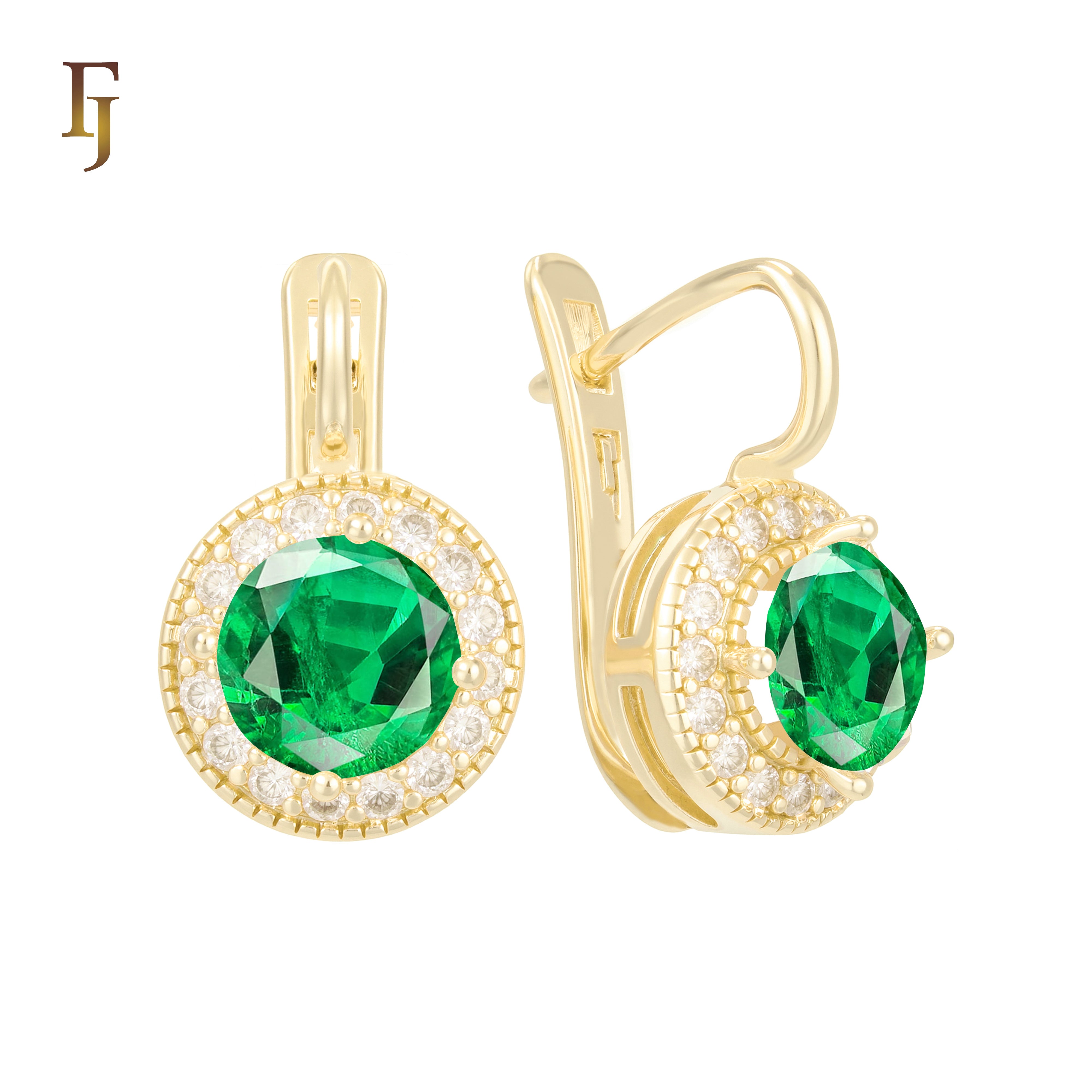 .Halo aretes de circonitas coloridas chapados en oro de 14K, oro rosa