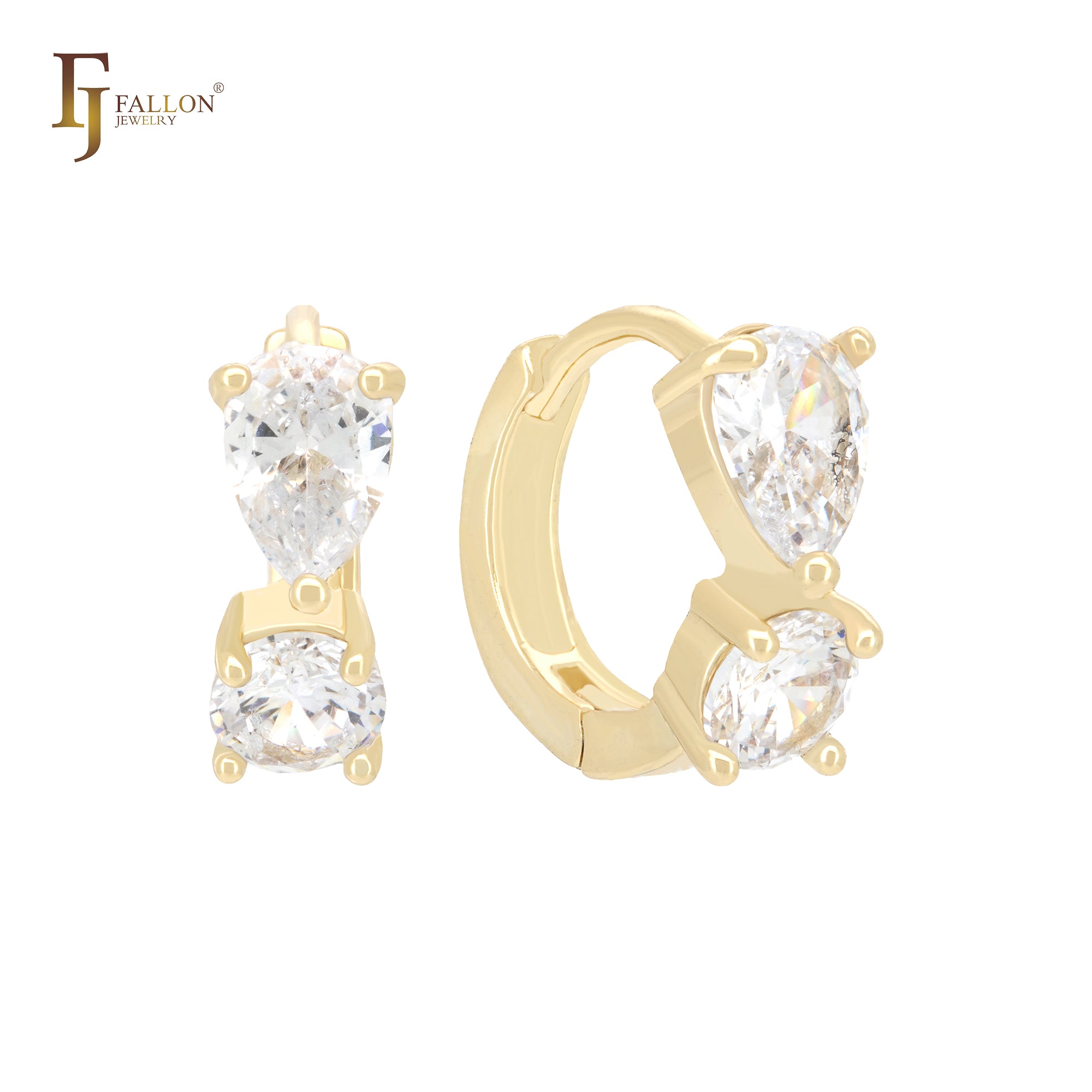 Pendientes Huggie de oro de 14 quilates con doble circonita blanca