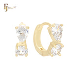 Pendientes Huggie de oro de 14 quilates con doble circonita blanca
