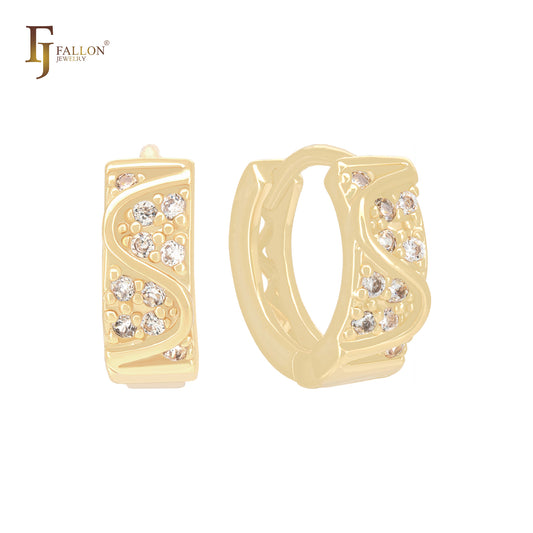 Pendientes Huggie de oro de 14 quilates con ondas giratorias de circonitas blancas