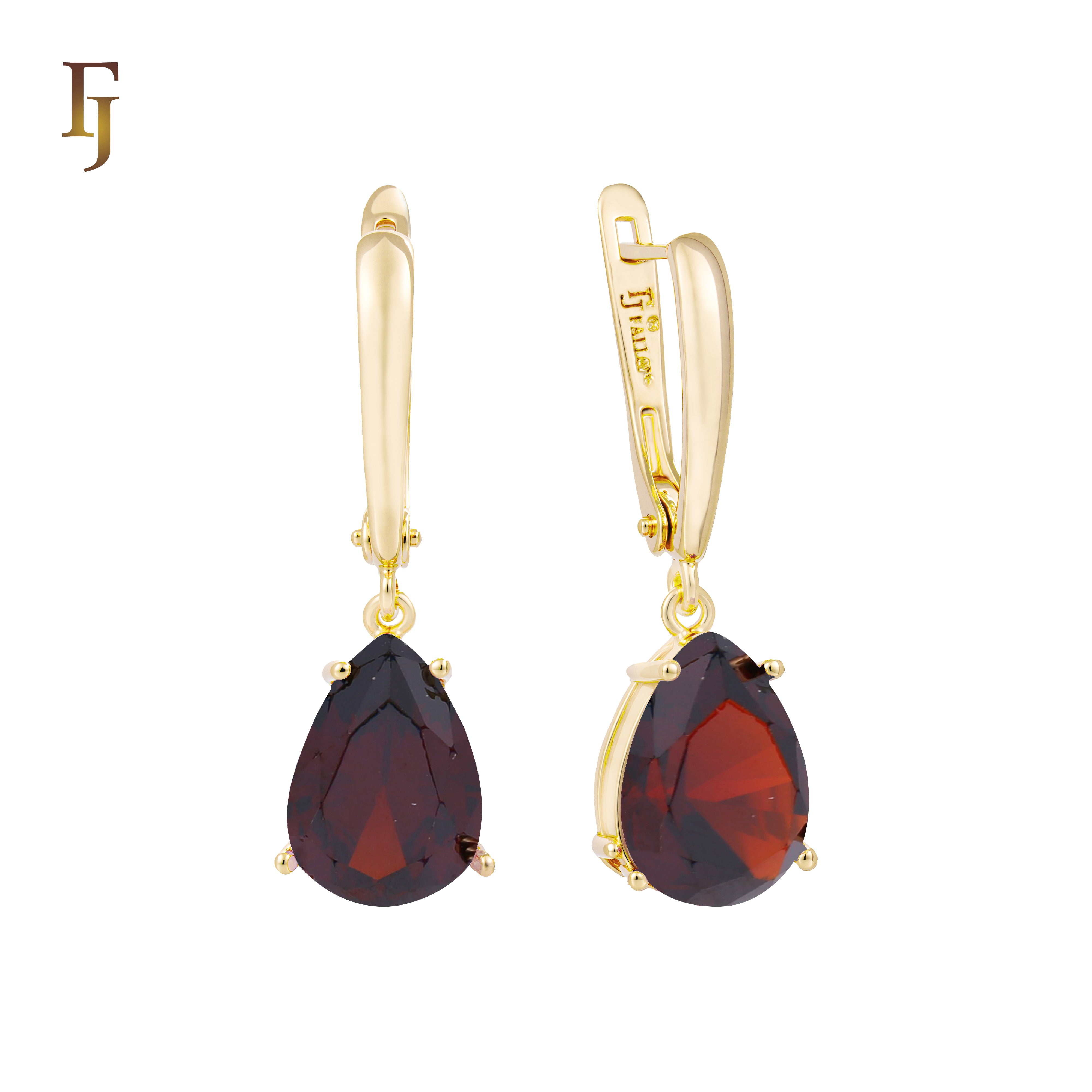 .Aretes de piedra en forma de lágrima en colores chapados en oro de 14 quilates, oro rosa y oro blanco.