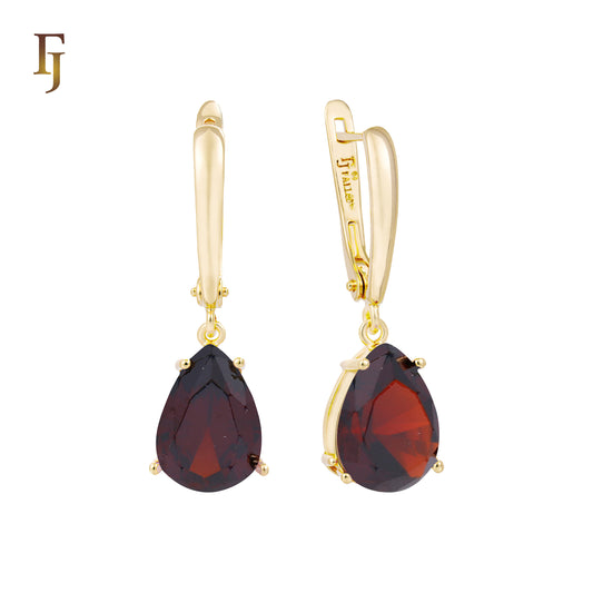 .Aretes de piedra en forma de lágrima en colores chapados en oro de 14 quilates, oro rosa y oro blanco.
