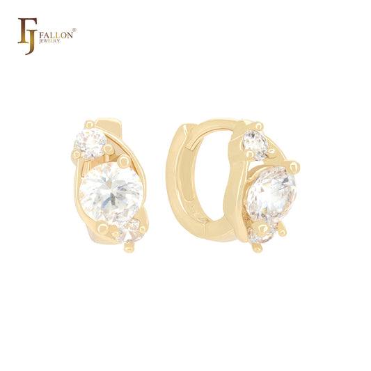 Pendientes Huggie de oro de 14 quilates con circonitas blancas redondeadas