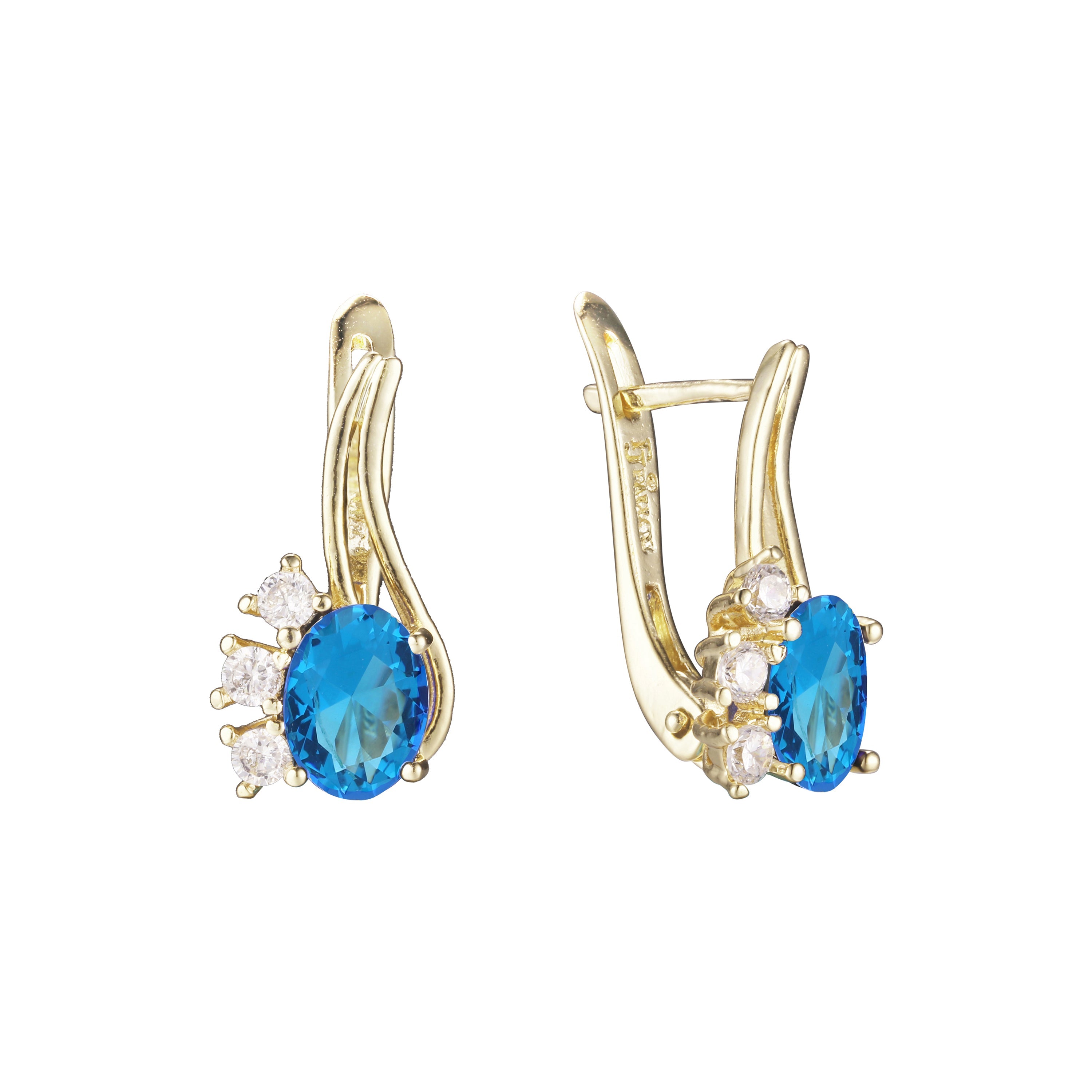 Aretes Solitario cara con tres piedras en Oro de 14K, baño de Oro Rosa colores