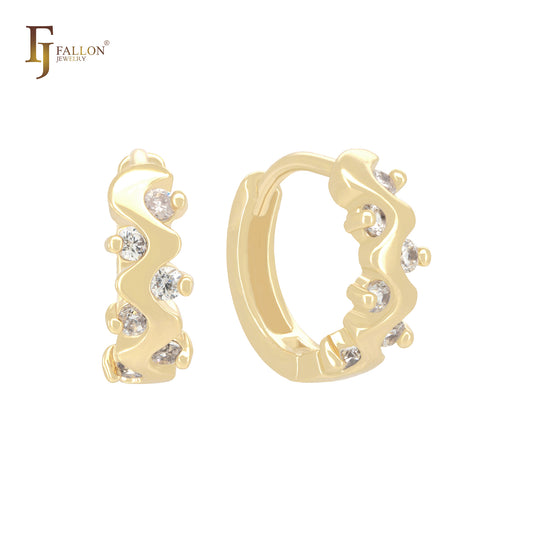 Pendientes Huggie de oro de 14 quilates con circonitas blancas en forma de zigzag