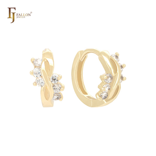 Pendientes Huggie de oro de 14 quilates con circonitas blancas y símbolo de la flor del infinito