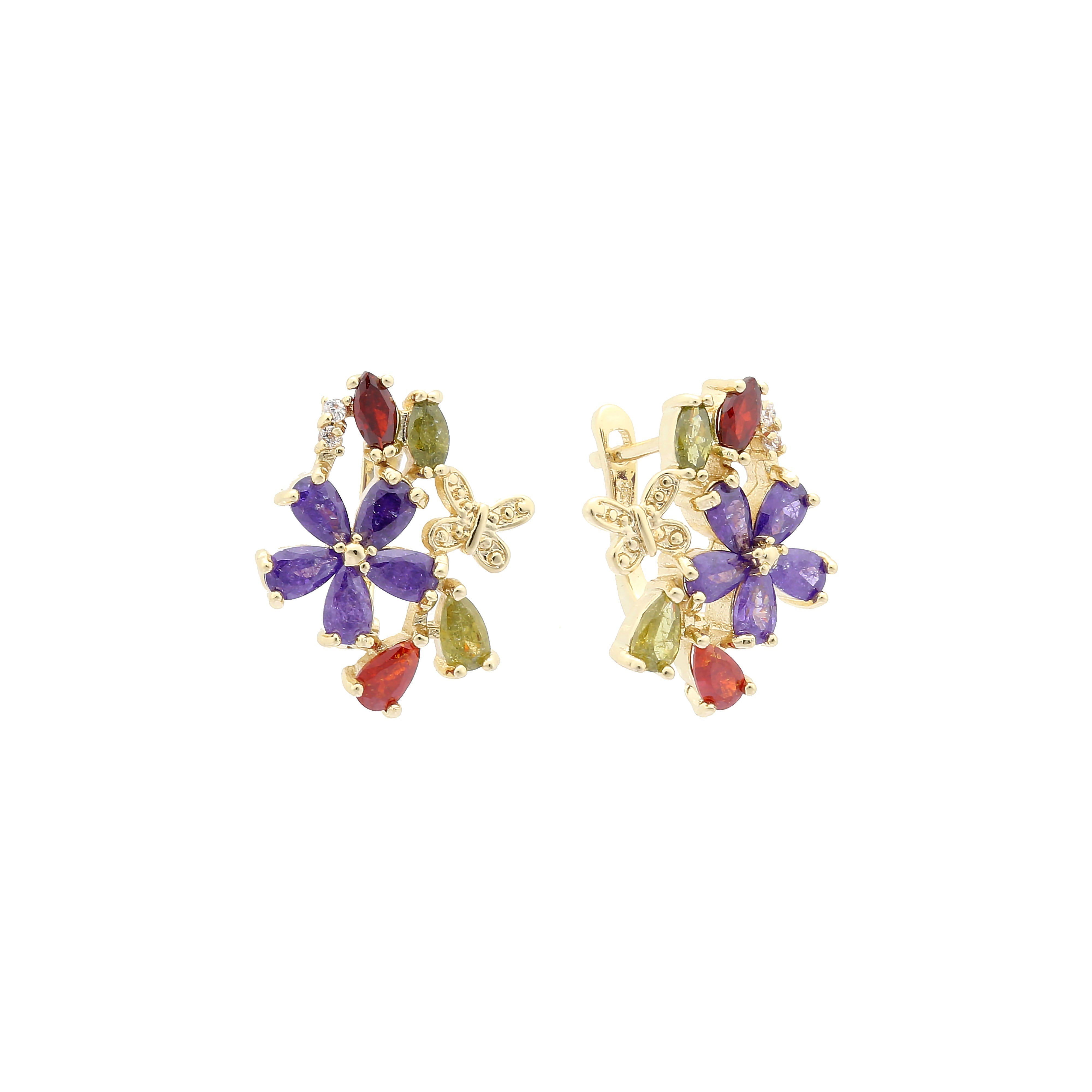 Pendientes Flora Flowers Cluster CZs Oro de 14 quilates y oro rosa