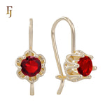 .Aretes solitarios de gancho de alambre con circonitas coloridas chapados en oro de 14 quilates, oro rosa