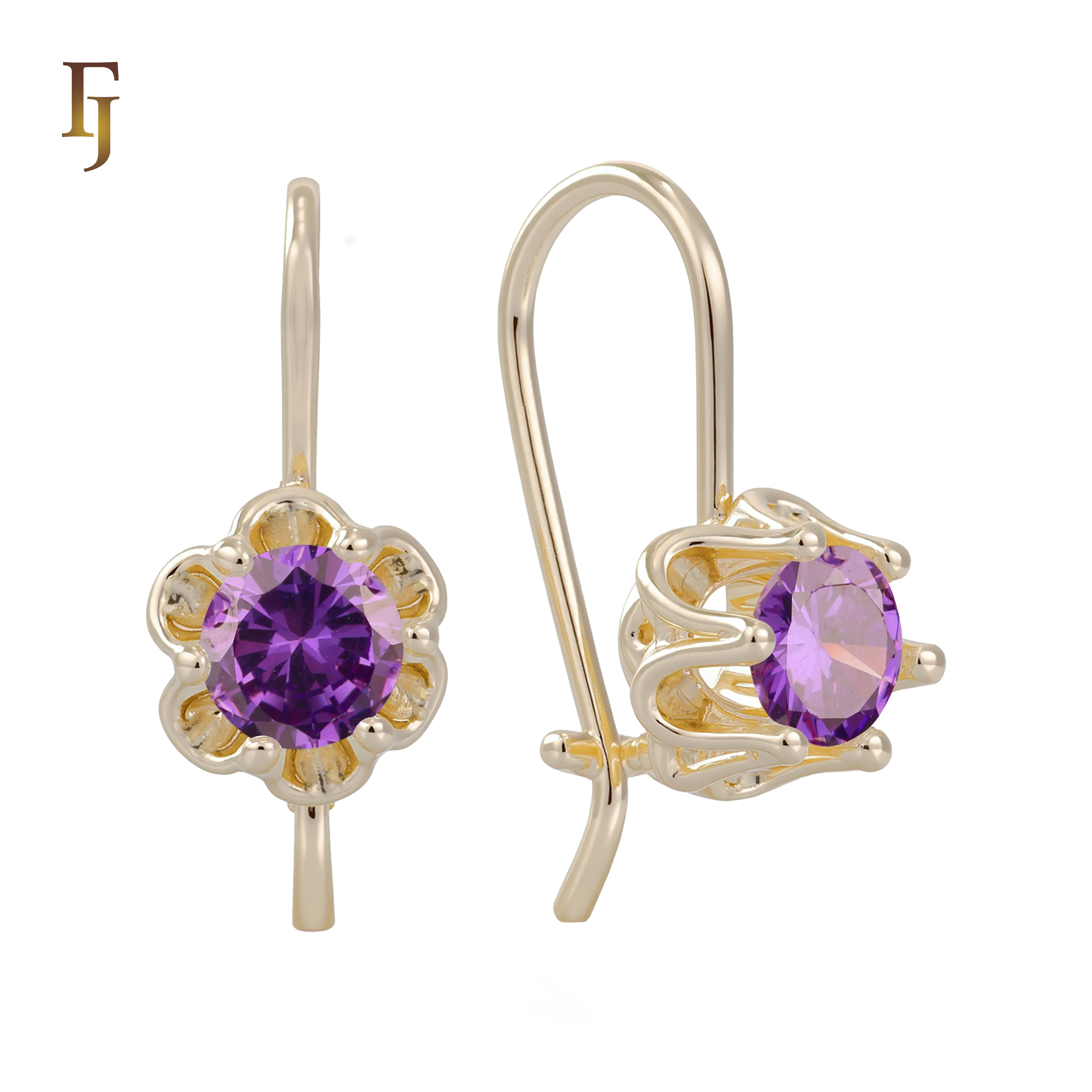 .Aretes solitarios de gancho de alambre con circonitas coloridas chapados en oro de 14 quilates, oro rosa