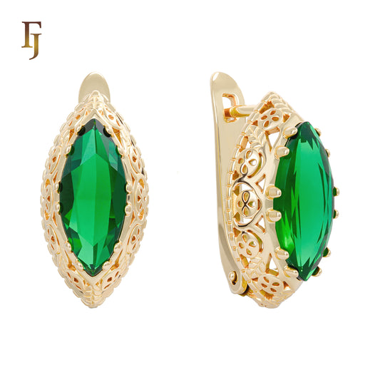 .FJ Oval Horse Eye Marquise shape CZ Earrings for Women Red Blue Green CZ