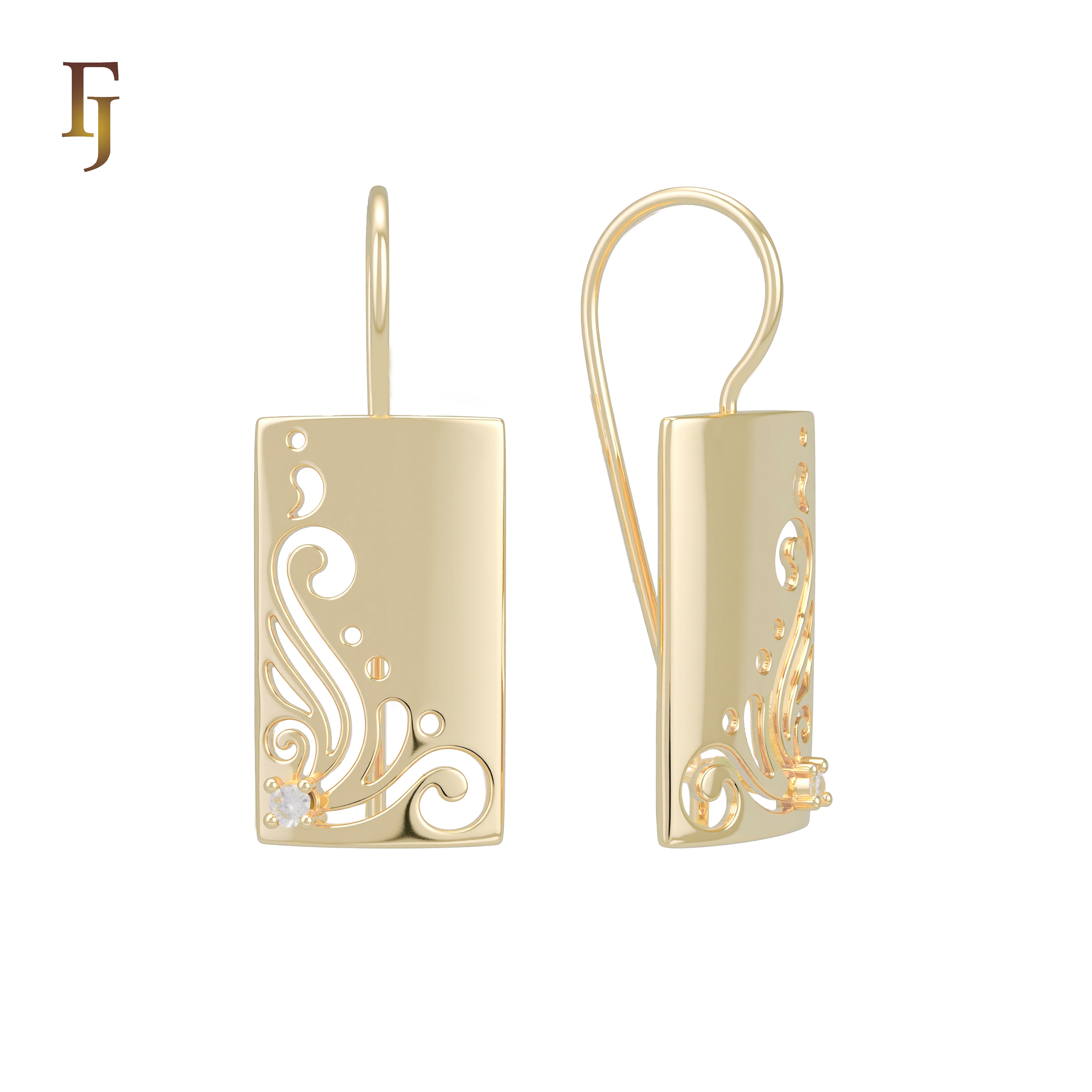 Pendientes gancho alambre mariposa ondas rectangulares en Oro de 14K, colores baño de Oro Rosa