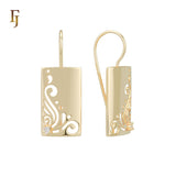 Pendientes gancho alambre mariposa ondas rectangulares en Oro de 14K, colores baño de Oro Rosa
