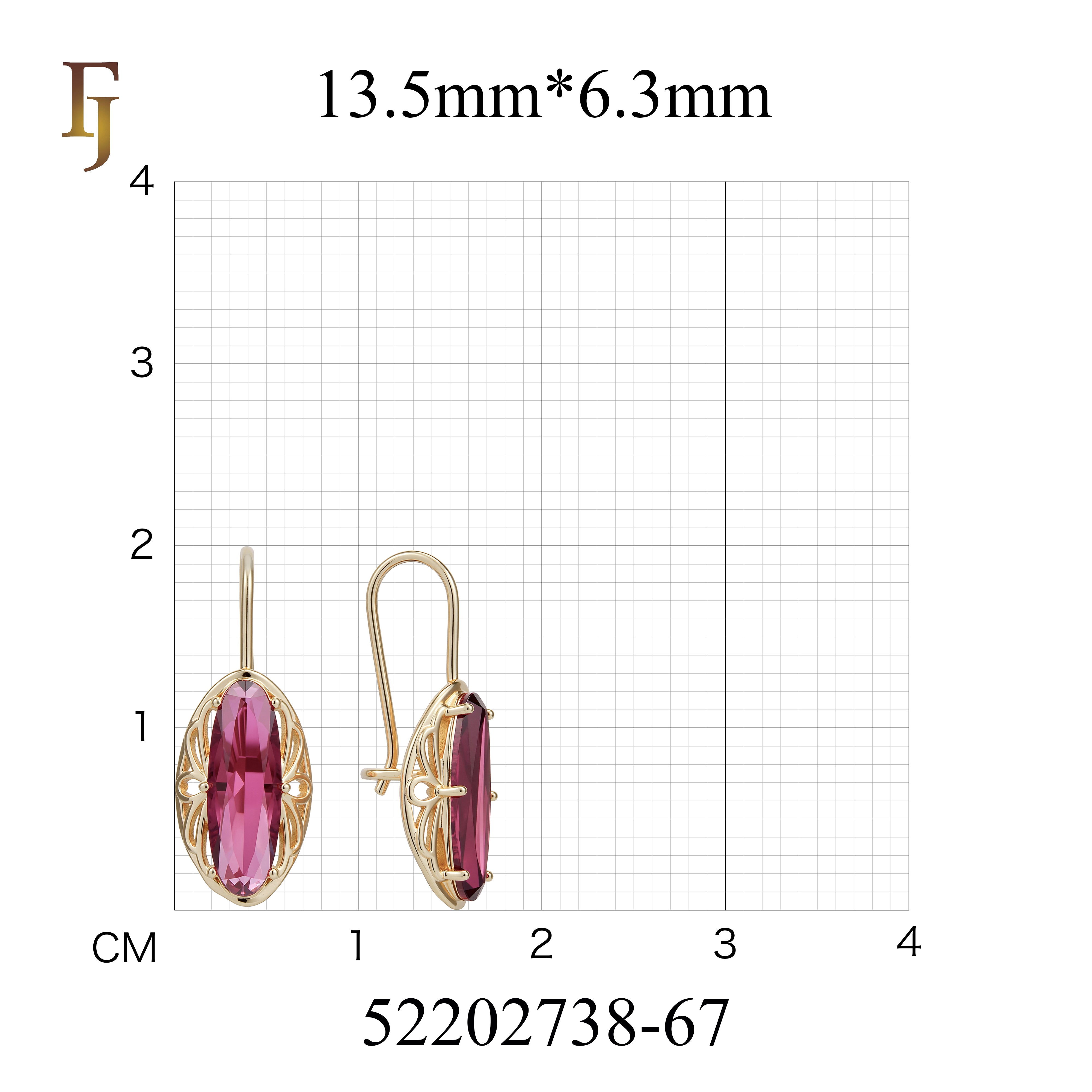 Pendientes simples de oro rosa con gancho de alambre de CZ rojo ovalado grande