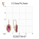 Pendientes simples de oro rosa con gancho de alambre de CZ rojo ovalado grande