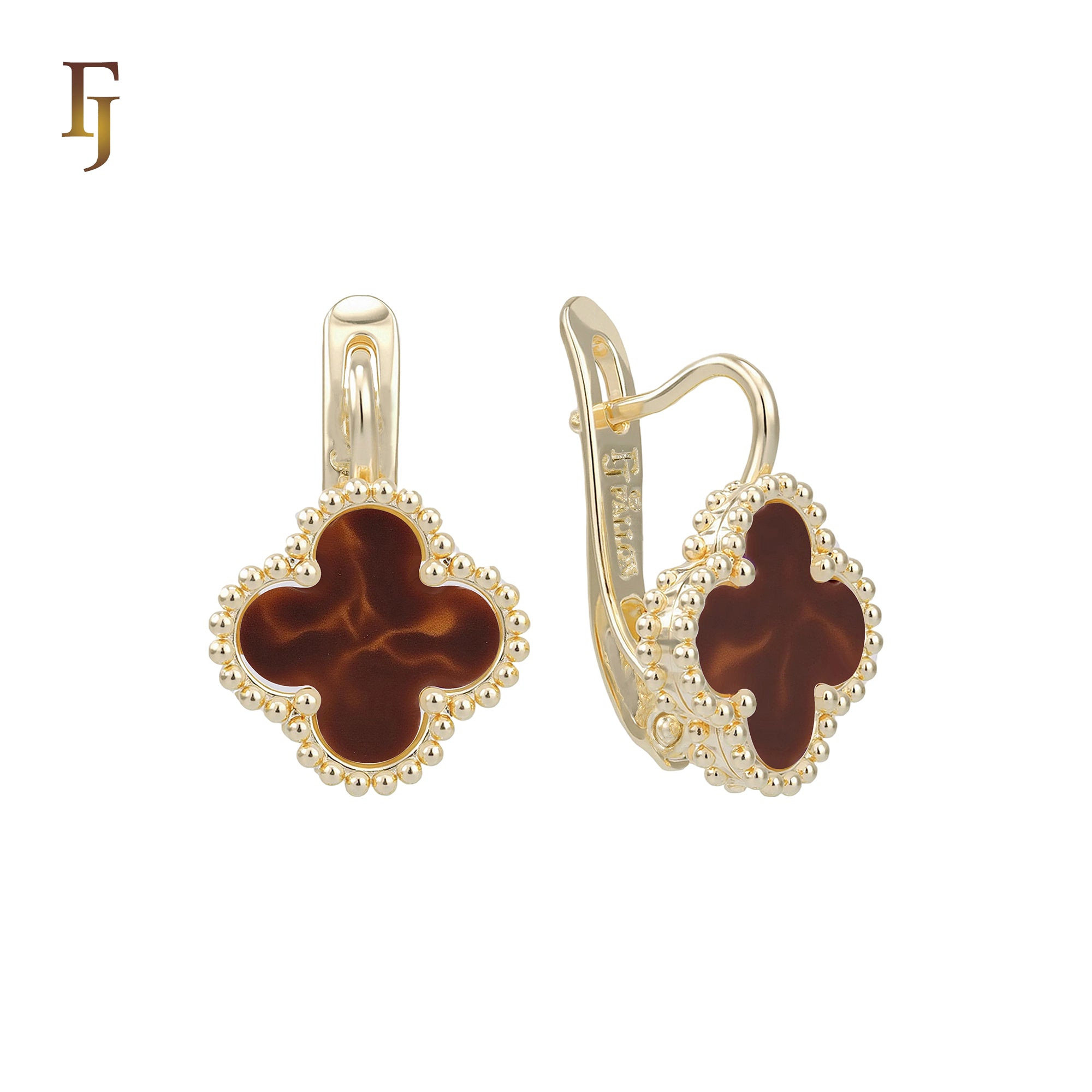 🔥 Rose Gold Russian Lock Earrings – Colorful Clover Enamel with Beaded Frame | Classic Non-Tarnish Jewelry by FJ
