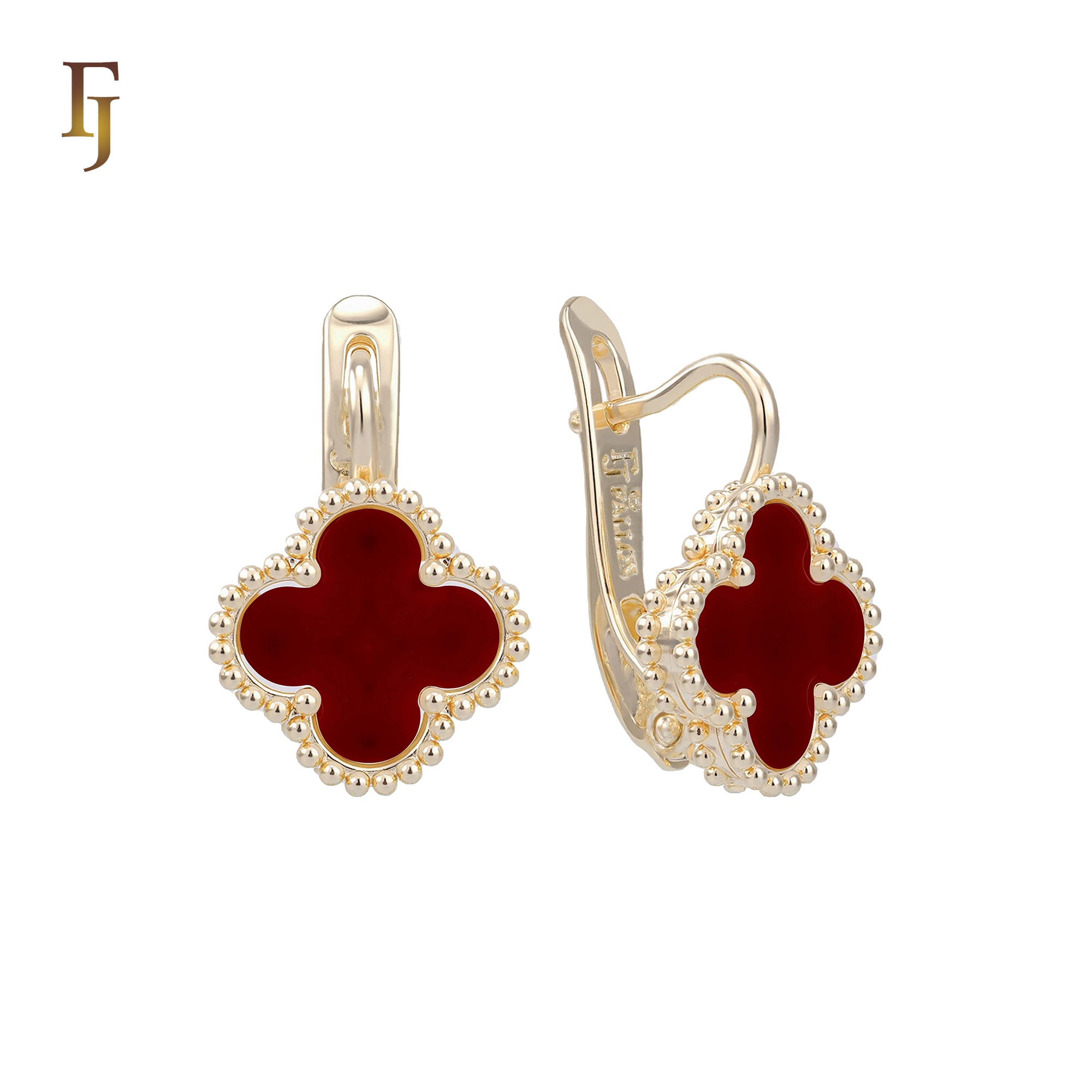 🔥 Rose Gold Russian Lock Earrings – Colorful Clover Enamel with Beaded Frame | Classic Non-Tarnish Jewelry by FJ