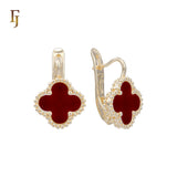 🔥 Rose Gold Russian Lock Earrings – Colorful Clover Enamel with Beaded Frame | Classic Non-Tarnish Jewelry by FJ