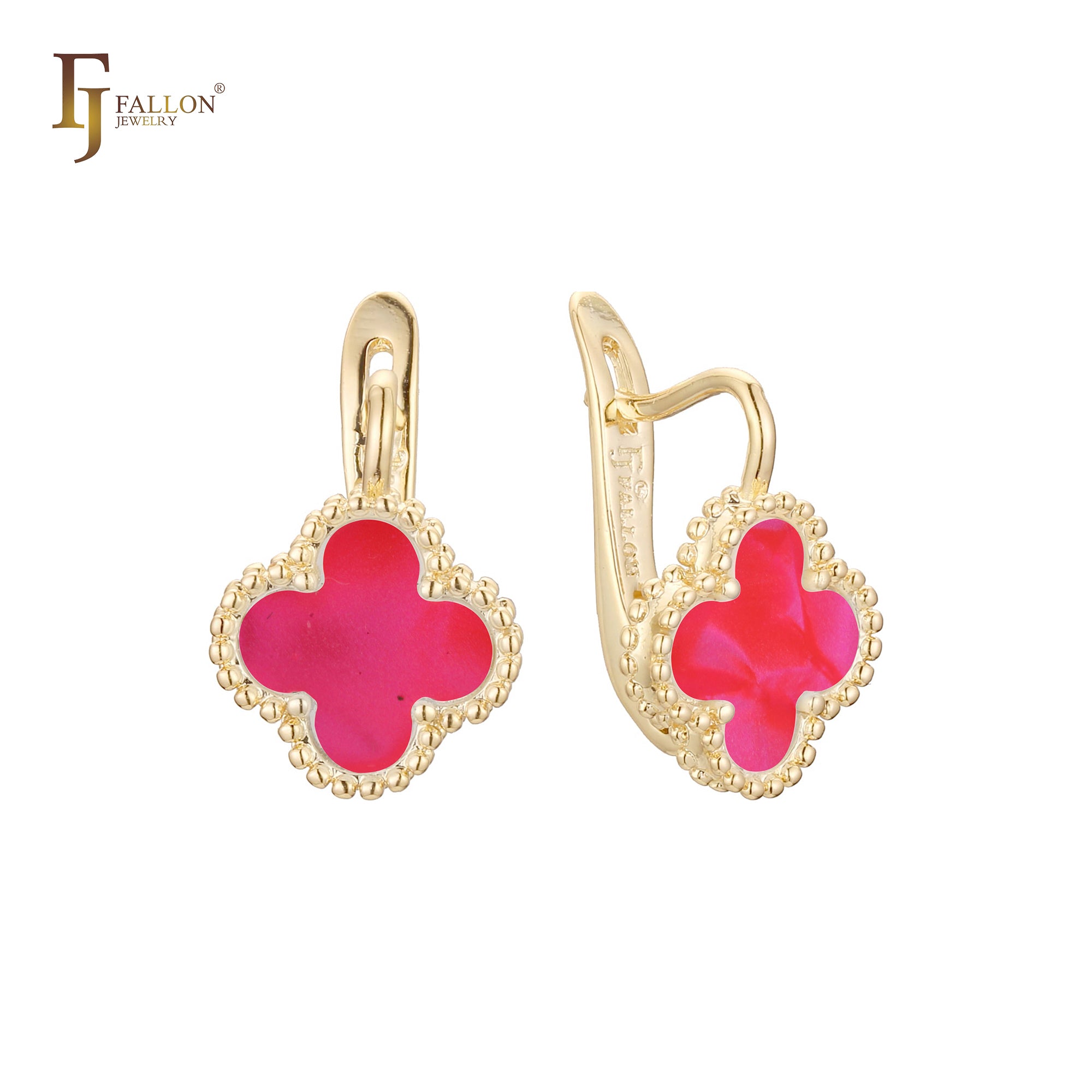 🔥 Rose Gold Russian Lock Earrings – Colorful Clover Enamel with Beaded Frame | Classic Non-Tarnish Jewelry by FJ