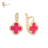 🔥 Rose Gold Russian Lock Earrings – Colorful Clover Enamel with Beaded Frame | Classic Non-Tarnish Jewelry by FJ