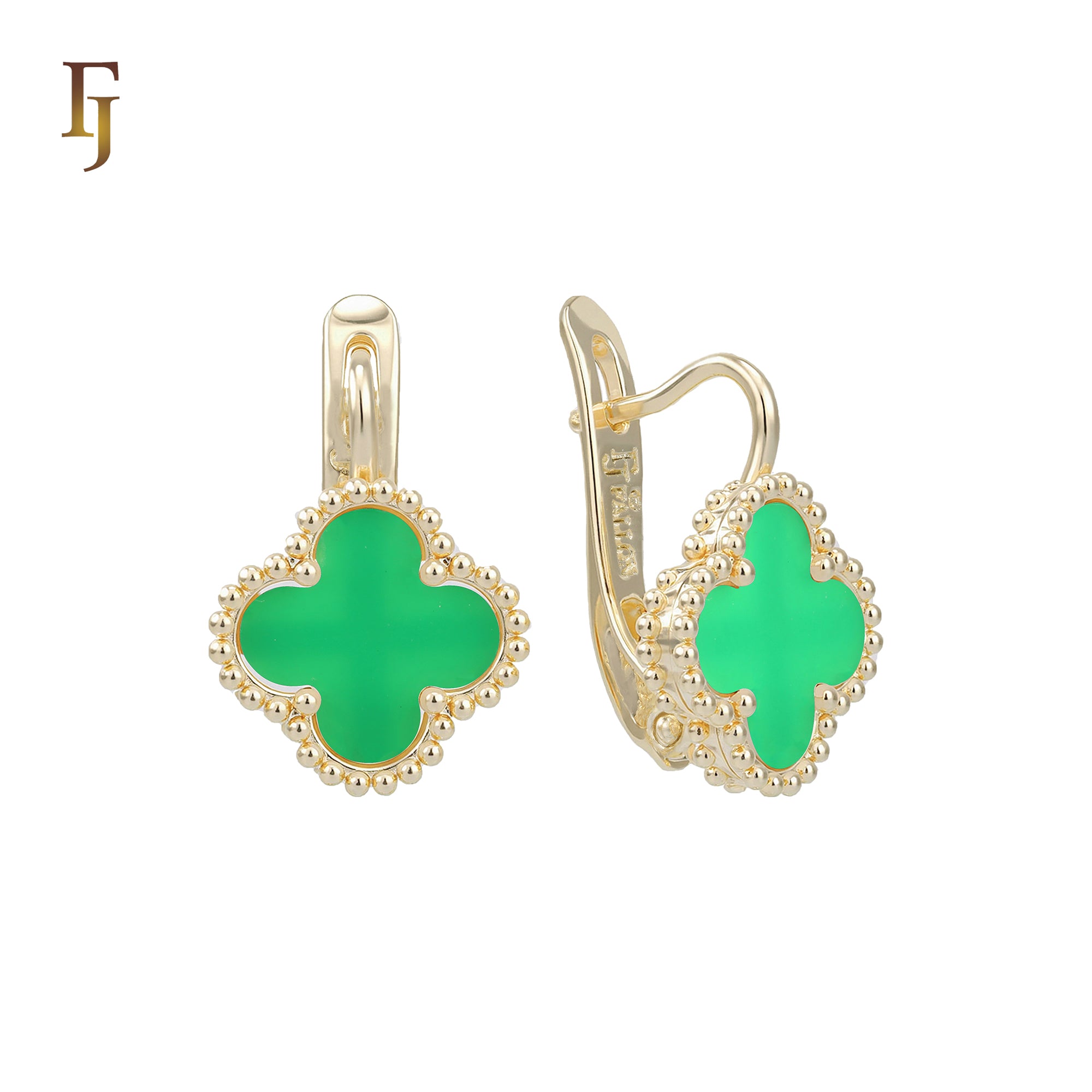 🔥 Rose Gold Russian Lock Earrings – Colorful Clover Enamel with Beaded Frame | Classic Non-Tarnish Jewelry by FJ