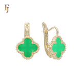 🔥 Rose Gold Russian Lock Earrings – Colorful Clover Enamel with Beaded Frame | Classic Non-Tarnish Jewelry by FJ