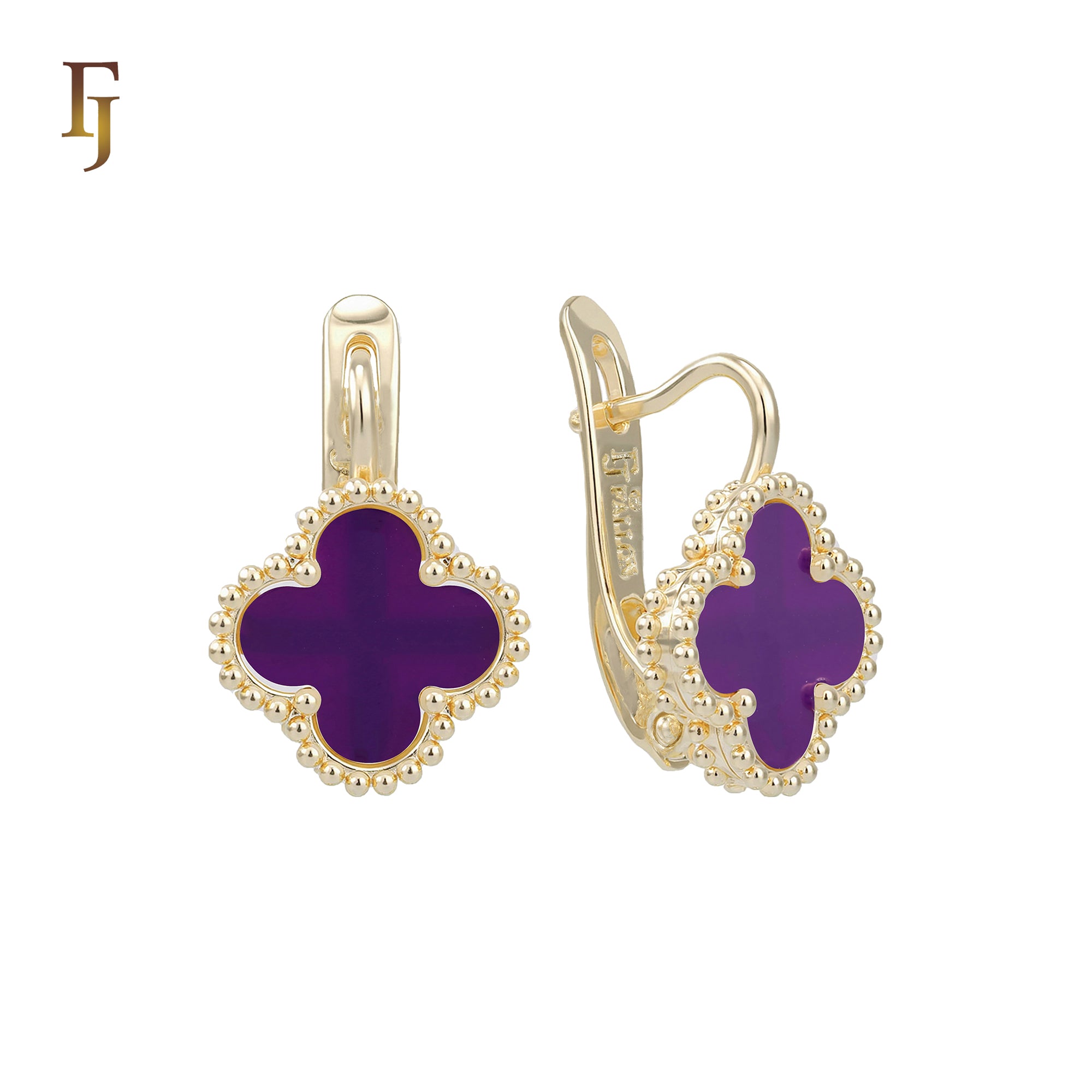 🔥 Rose Gold Russian Lock Earrings – Colorful Clover Enamel with Beaded Frame | Classic Non-Tarnish Jewelry by FJ